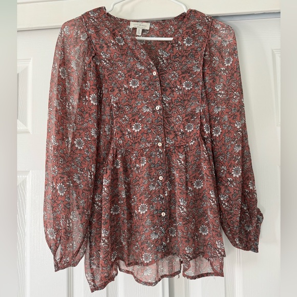 Lucky Brand Tops - Lucky Brand Boho Floral Sheer Button Down Blouse